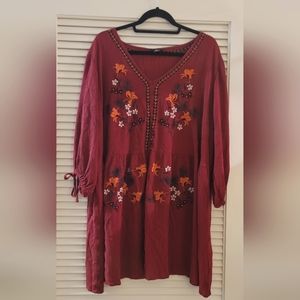City Chic- (Plus-Size) Red Embroidered Bohemian Dress